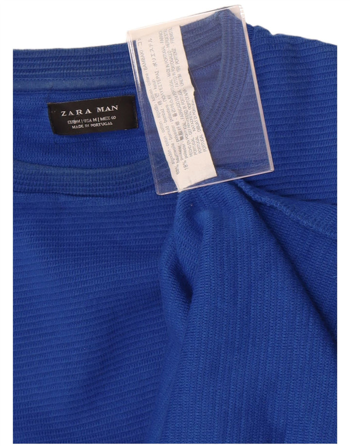 Zara Herren-Oberteil, langärmelig, mittelblaue Baumwolle