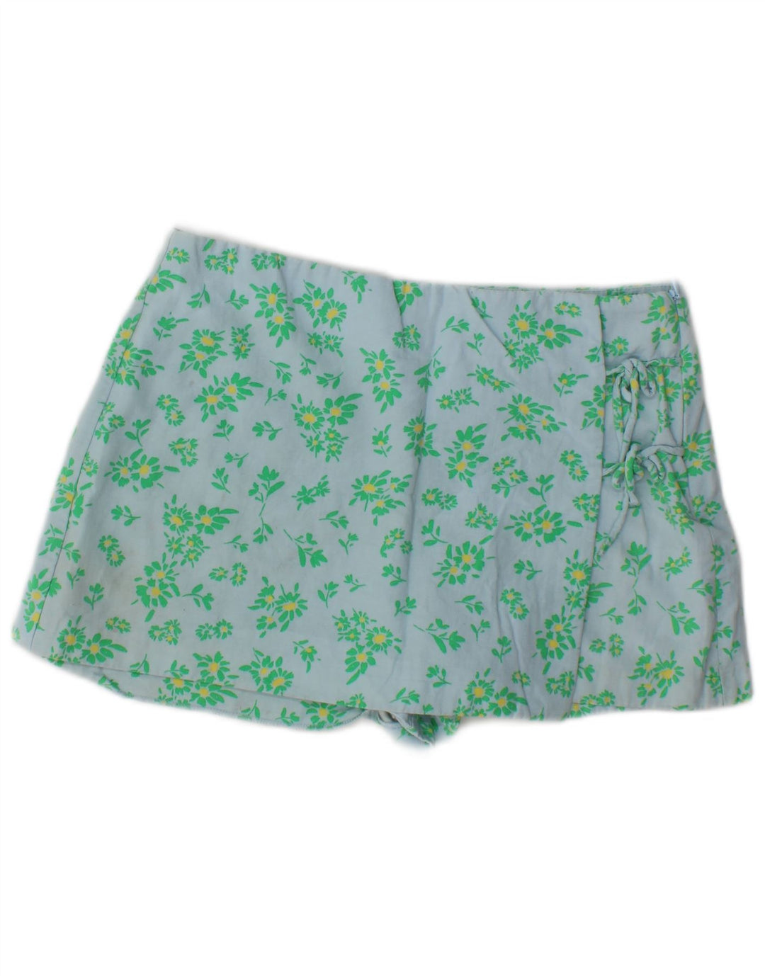 Zara Damen Hotpants Large W30 Viskose mit blauem Blumenmuster