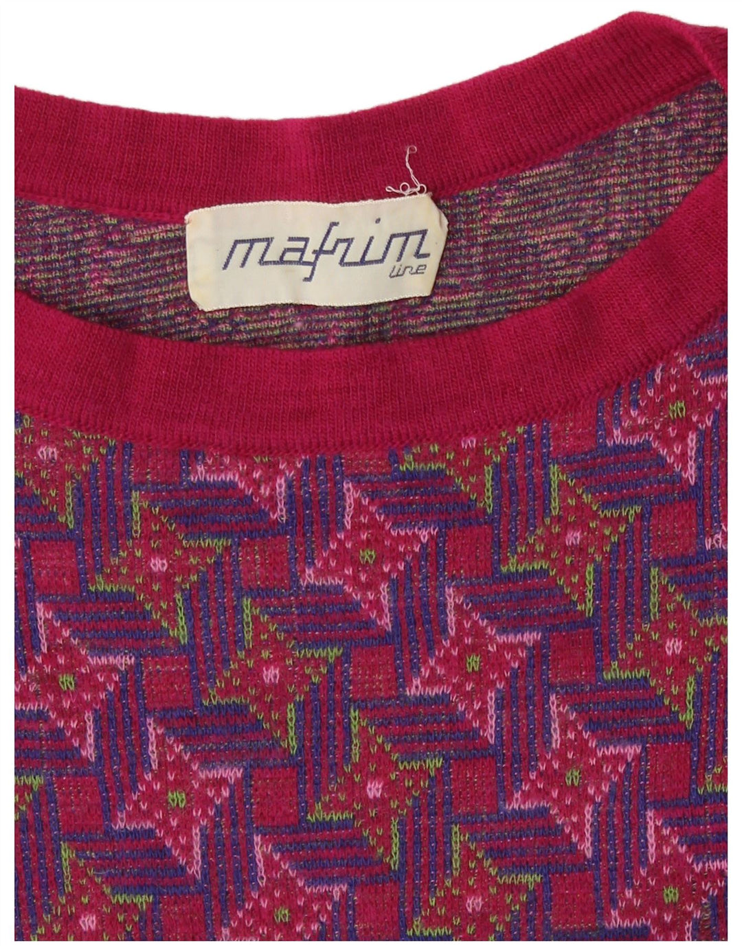 Vintage Damen Pullover mit abstraktem Muster und Rundhalsausschnitt, Gr. 10, Klein, Mehrfarbig