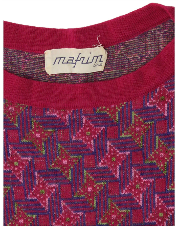 Vintage Damen Pullover mit abstraktem Muster und Rundhalsausschnitt, Gr. 10, Klein, Mehrfarbig