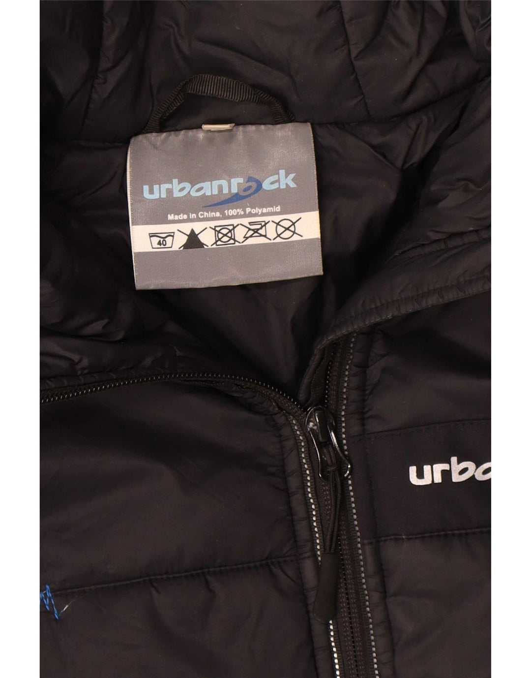 Urbanrock Herren-Jacke mit Kapuze, gepolstert, UK 40, Größe L, Schwarz, Polyester