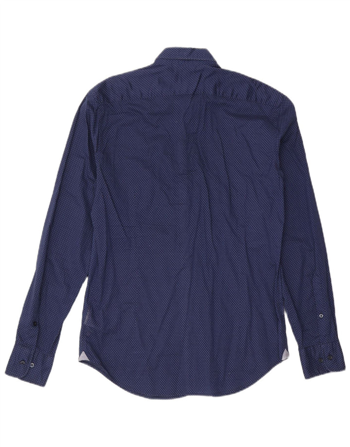 HENRY COTTONS Herrenhemd Größe 39 Mittelmarineblau gefleckte Baumwolle