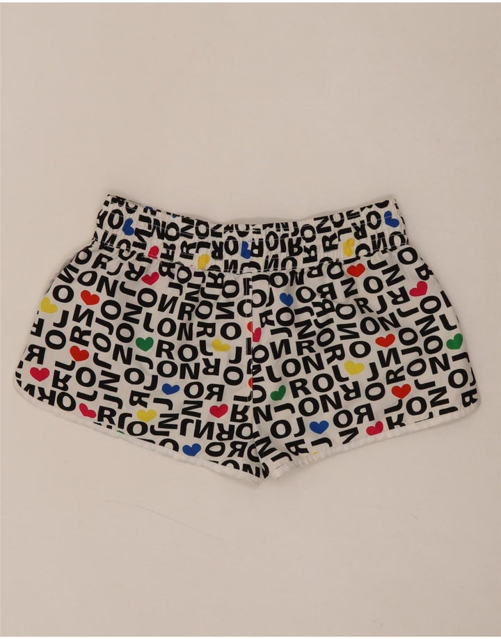VINTAGE Womens Graphic Sport Shorts UK 18 XL White Polyester Vintage Vintage and Second-Hand Vintage from Messina Hembry 