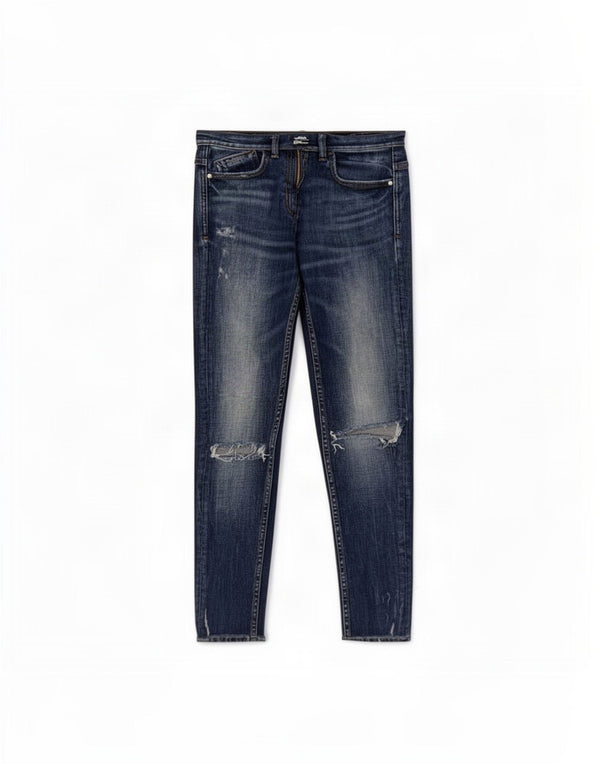 Zara Damen Distressed-Cropped-Jeans EU 38 Small W28 L25 Blaue Baumwolle