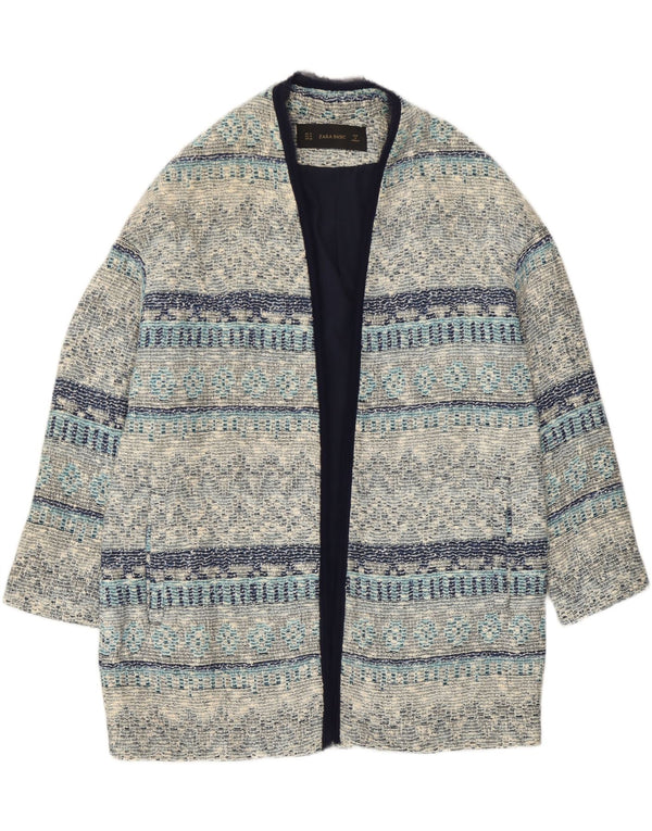 Zara Womens Open Overcoat UK 12 Mittelblau gestreift