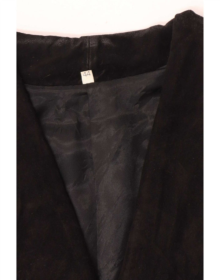 Vintage Damen Zweireihige Lederblazerjacke IT 44 Mittelschwarz
