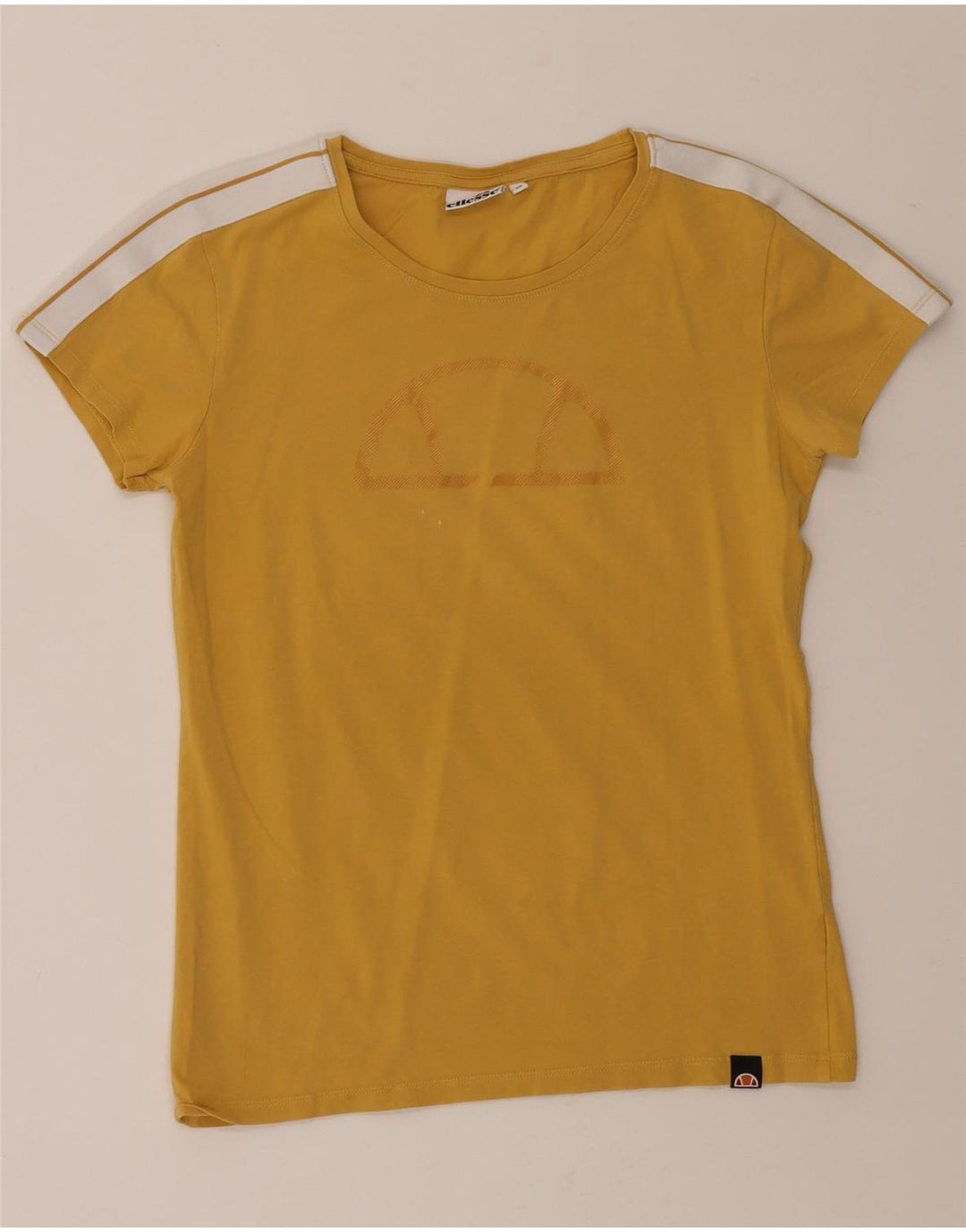 ELLESSE Womens Graphic T-Shirt Top UK 12 Medium Yellow Cotton Vintage Ellesse and Second-Hand Ellesse from Messina Hembry 