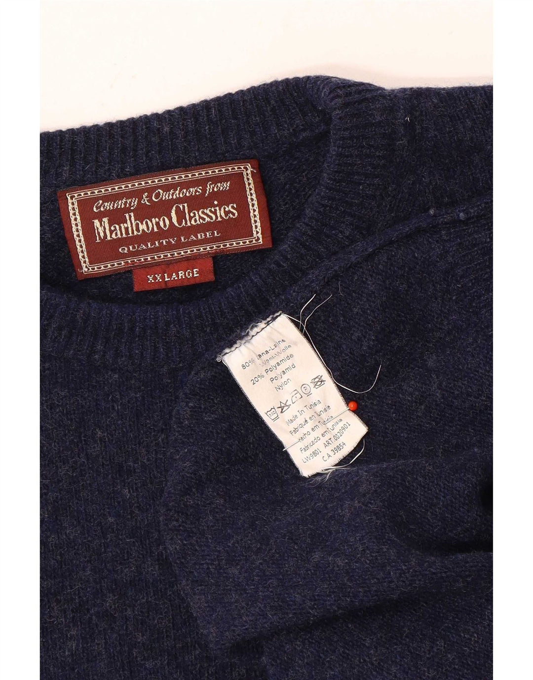 Marlboro Classics Herren-Pullover mit Rundhalsausschnitt, 2XL, marineblaue Wolle