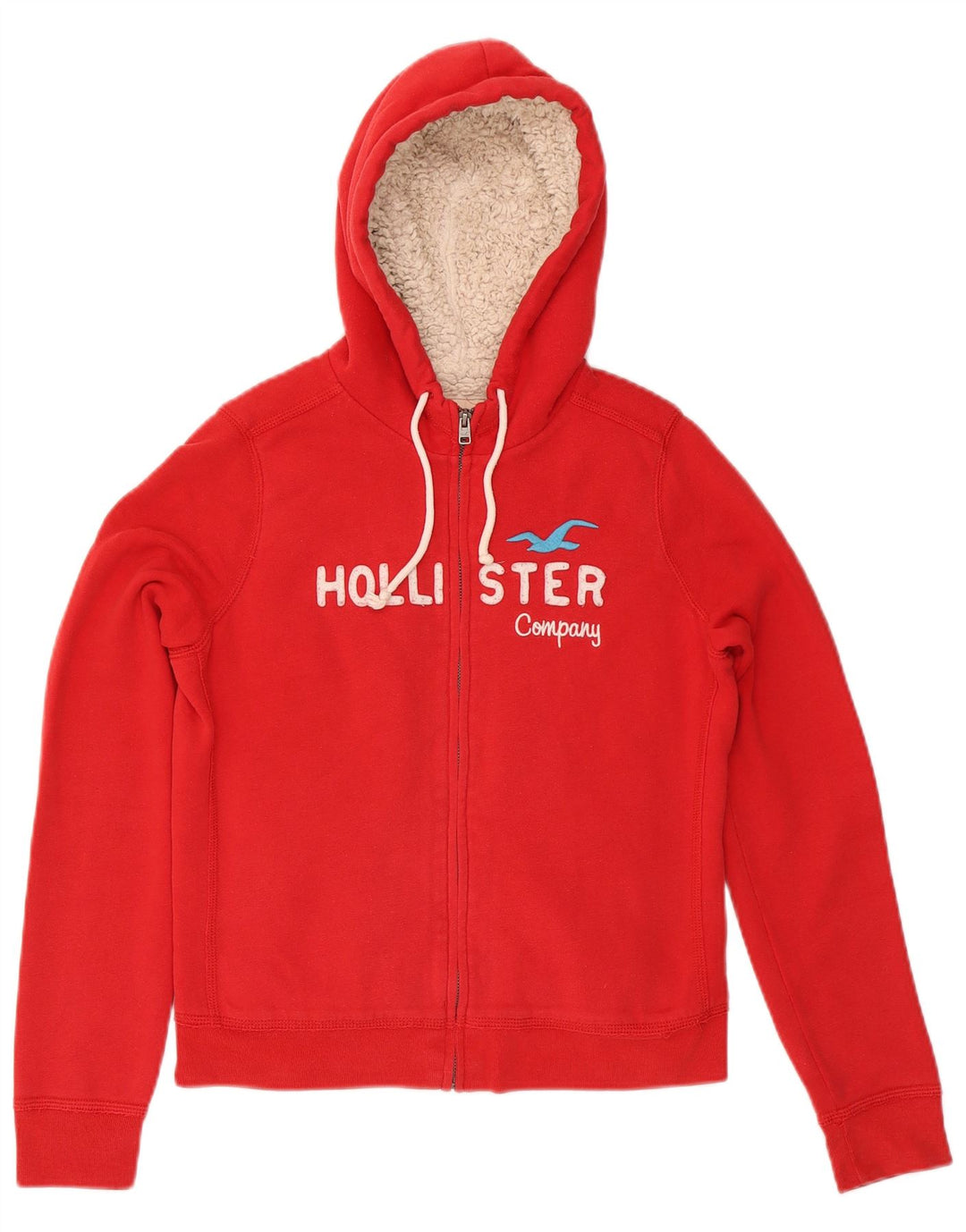 HOLLISTER Womens Graphic Zip Hoodie Sweater UK 14 Große rote Baumwolle