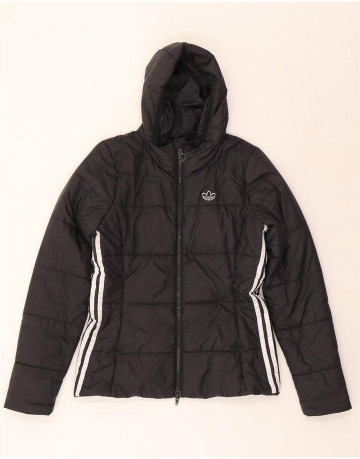 ADIDAS Womens Hooded Padded Jacket UK 10 Small Black Polyester