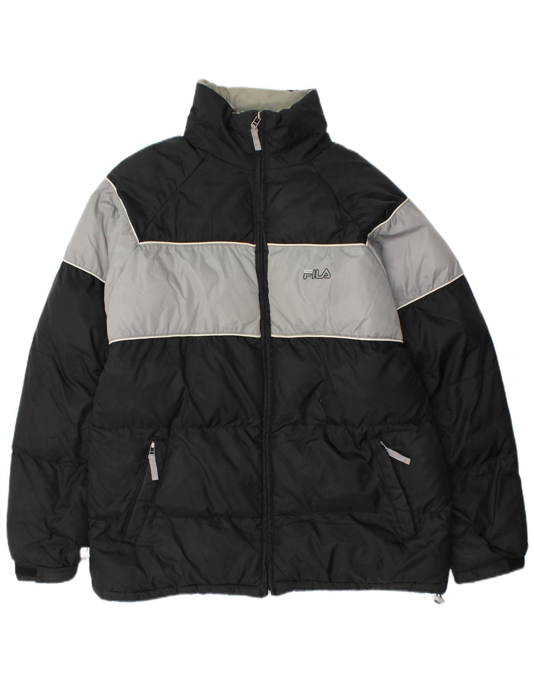 Fila Herren Wattierte Jacke UK 40 Large Schwarz Colourblock Nylon