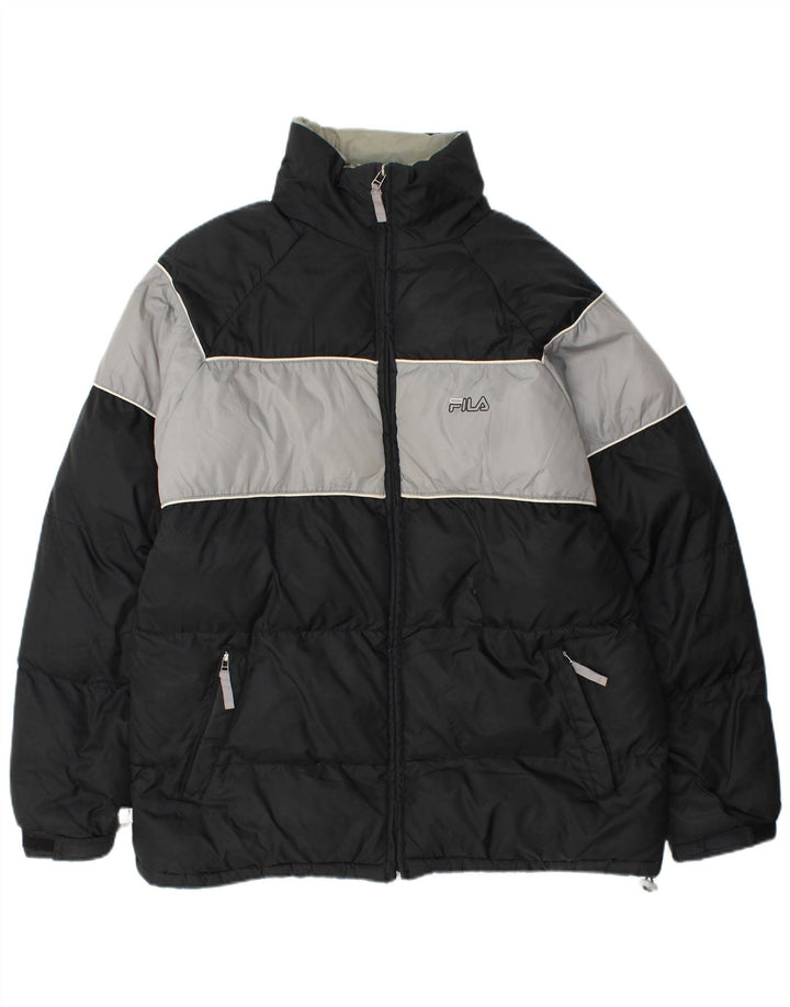 Fila Herren Wattierte Jacke UK 40 Large Schwarz Colourblock Nylon