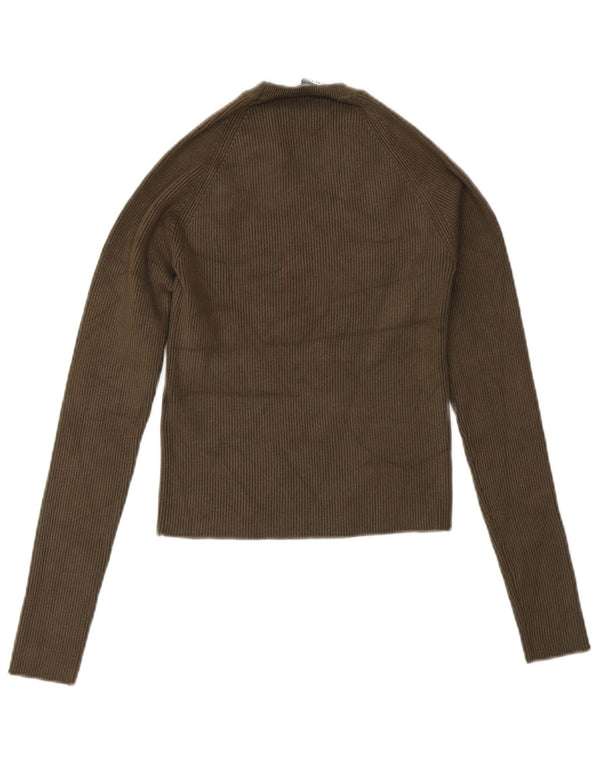 Zara Damen Crop Top Langarm UK 8 Small Grüne Viskose