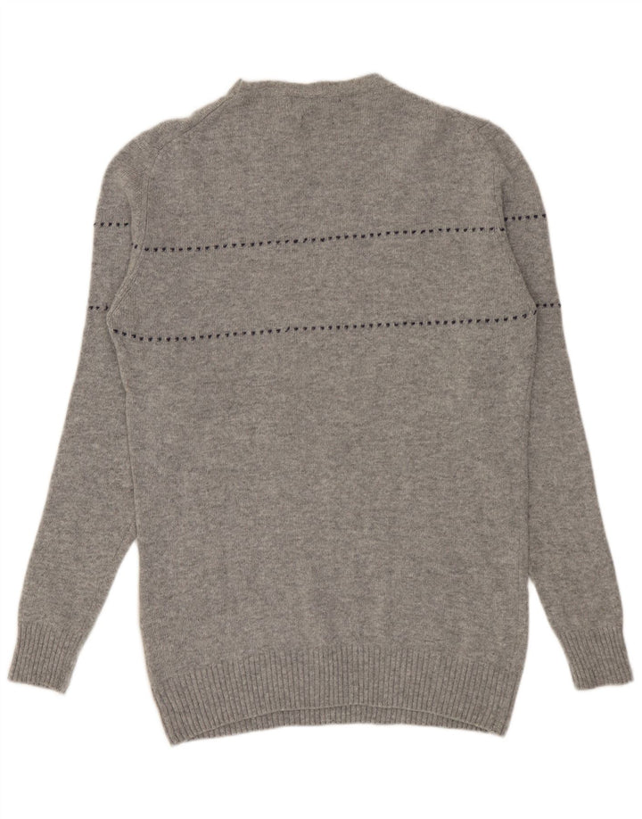 Liu Jo Herren-Pullover mit Rundhalsausschnitt, groß, grau gestreift, Wolle