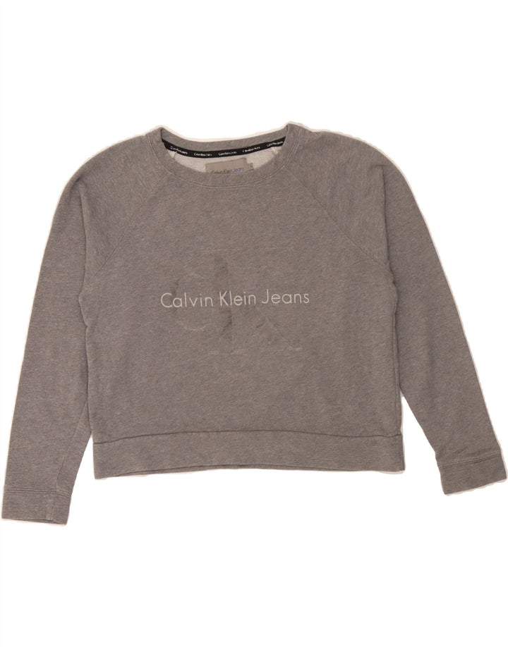 CALVIN KLEIN JEANS Womens Crop Sweatshirt Jumper UK 10 Small Grey Vintage Calvin Klein Jeans and Second-Hand Calvin Klein Jeans from Messina Hembry 
