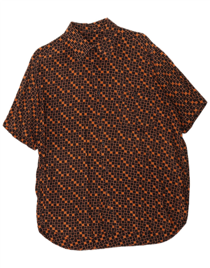 Vintage Herren Kurzarmhemd groß braun geometrisch
