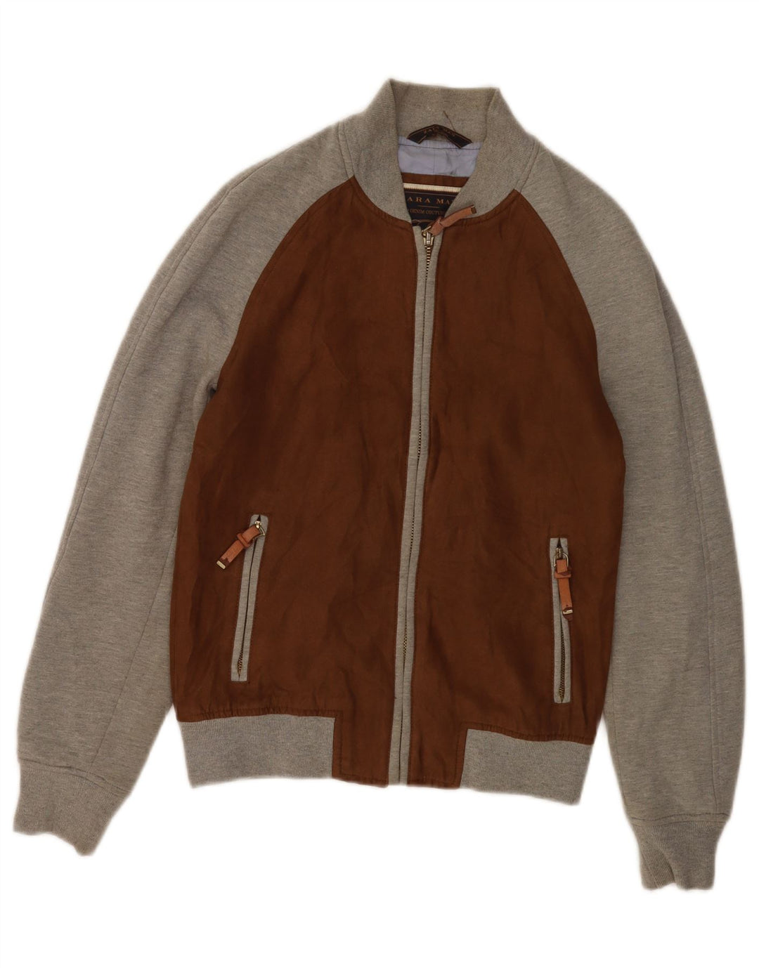 Zara Herren Bomberjacke UK 38 Mittelbraunes Colourblock-Polyester