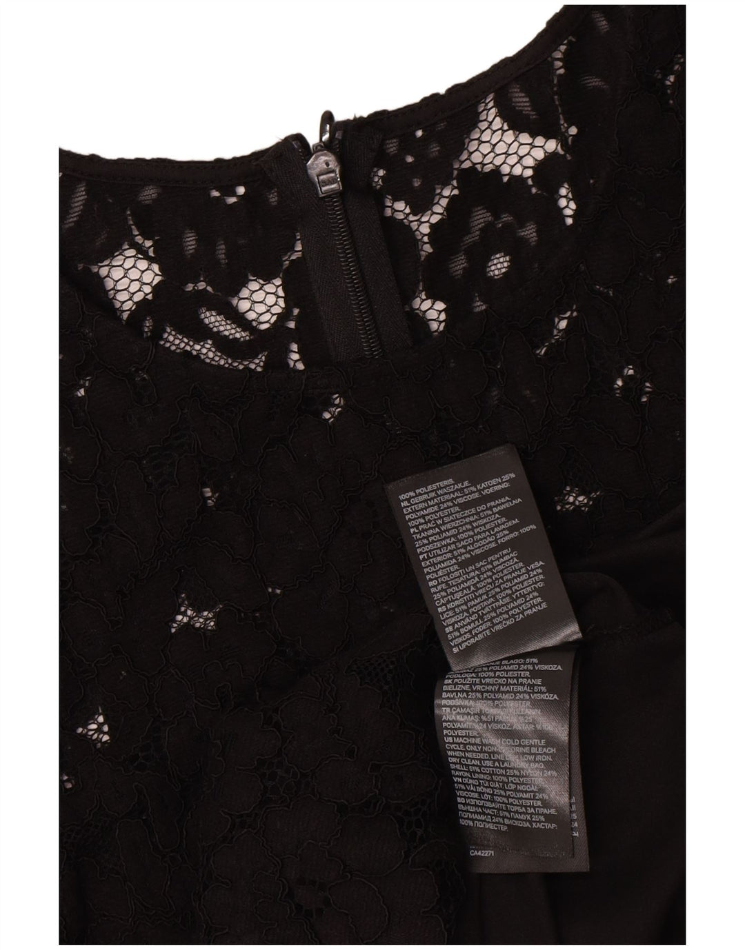 Vintage Damen Langarm-Etuikleid UK 12 Mittelschwarz geblümtes Polyester