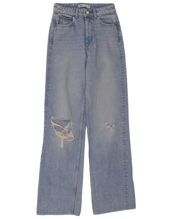 Zara Damen Distressed Jeans mit hoher Taille und weitem Bein, EU 34, 2XS, W24, L32, Blau