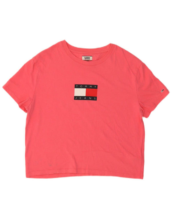 Tommy Hilfiger Damen Grafik-T-Shirt-Oberteil UK 16 Large Rosa Baumwolle
