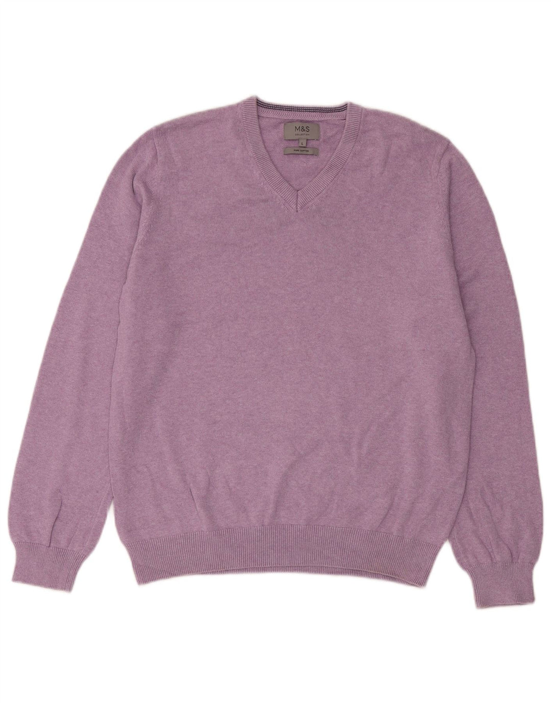 Marks & Spencer Herren-Pullover mit V-Ausschnitt, Größe L, Baumwolle, Lila