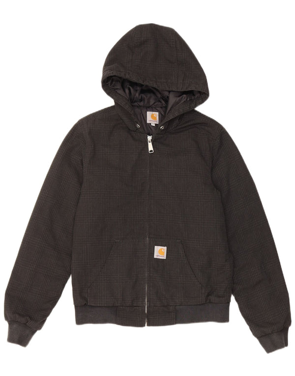 Carhartt Damen Bomberjacke mit Kapuze UK 6 XS Schwarz kariertes Polyester