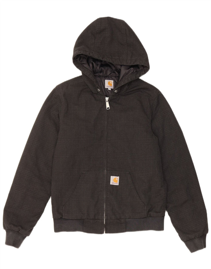 Carhartt Damen Bomberjacke mit Kapuze UK 6 XS Schwarz kariertes Polyester