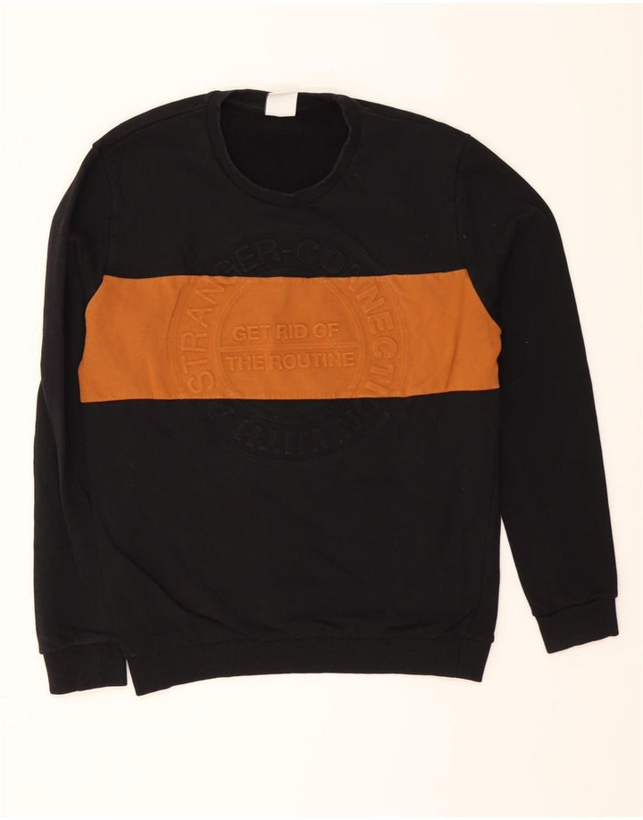 ZARA Mens Graphic Sweatshirt Jumper Large Black Colourblock Cotton Vintage Zara and Second-Hand Zara from Messina Hembry 