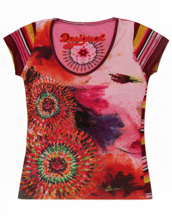 Desigual Womens Graphic T-Shirt Top UK 14 Großes mehrfarbiges Blumenmuster