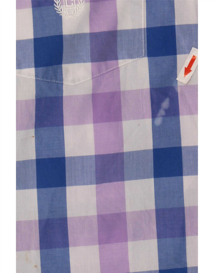 Chaps Pflegeleichtes Herren-Kurzarmhemd 2XL aus blauer Gingham-Baumwolle