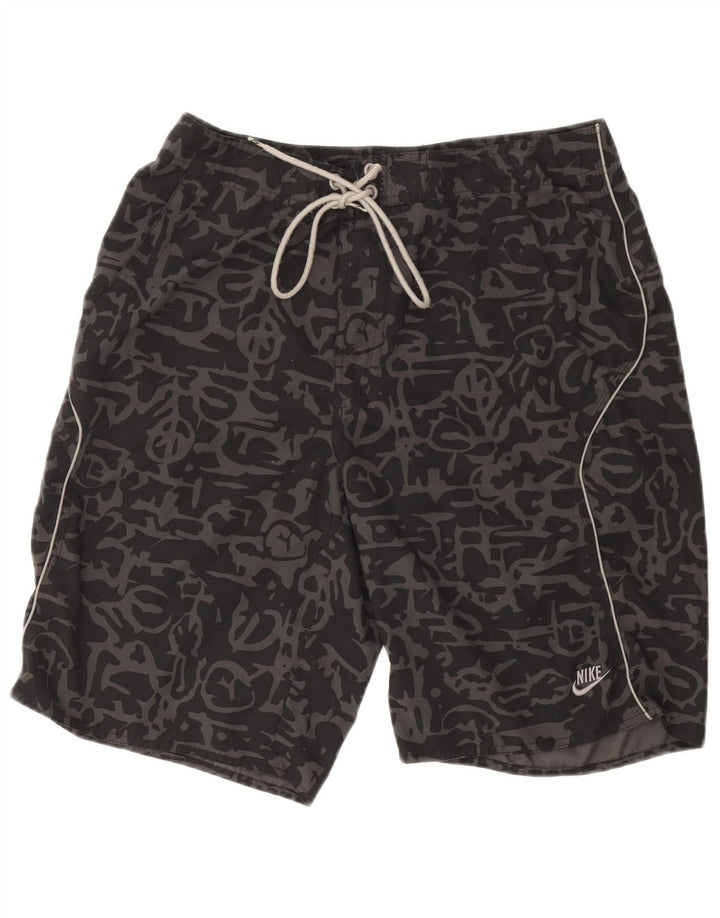 NIKE Herren-Badeshorts mit abstraktem Muster, mittelschwarz