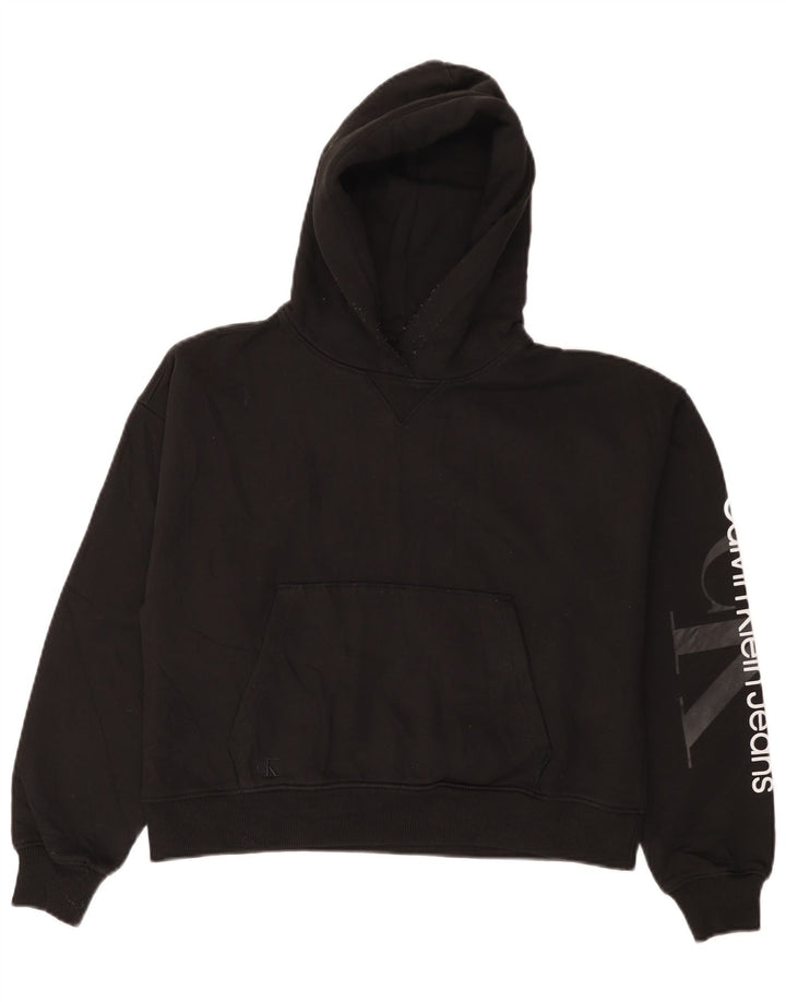 CALVIN KLEIN JEANS Damen Übergroßer Kapuzenpullover UK 10 Small Schwarz