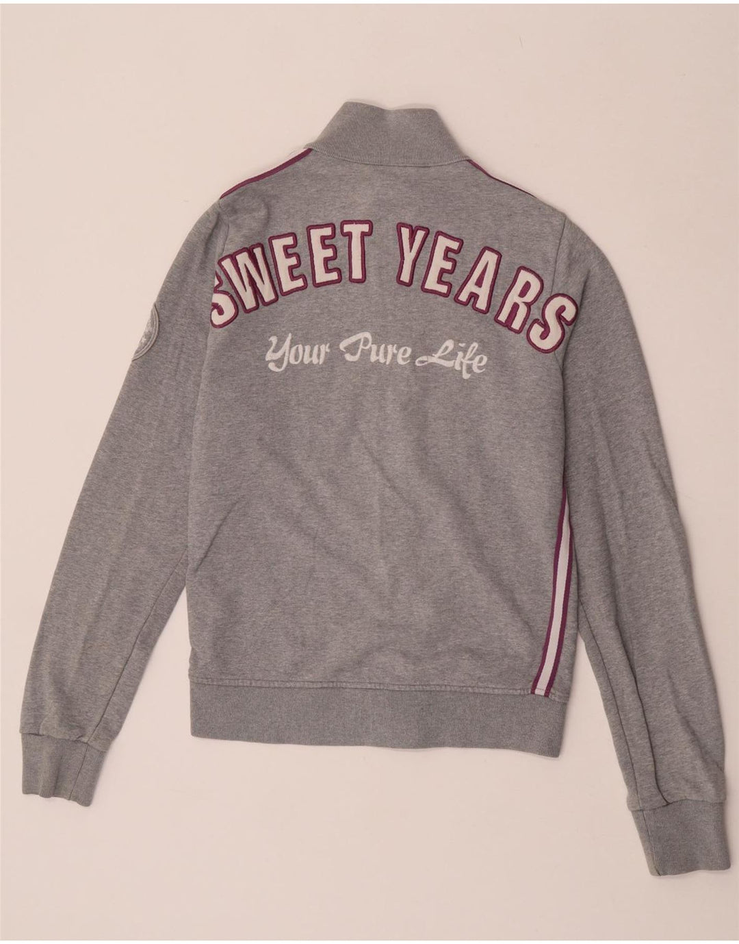 Sweet Years Grafik-Trainingsanzugoberteil für Damen, UK 12, mittelgraue Baumwolle
