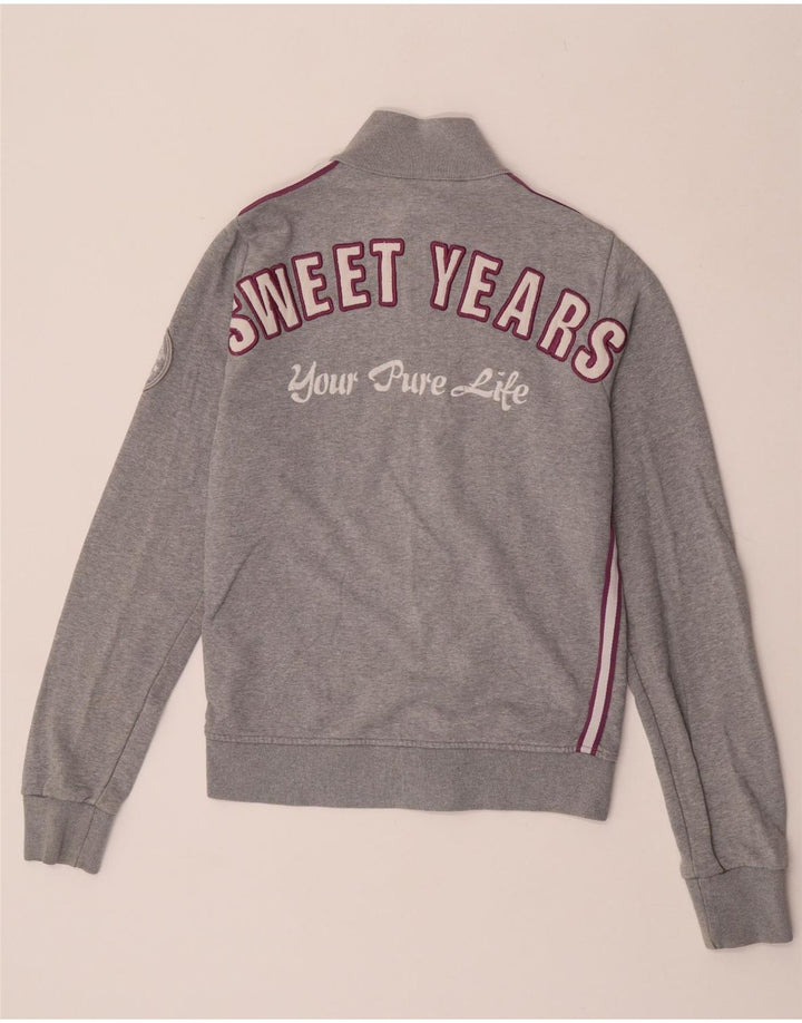 Sweet Years Grafik-Trainingsanzugoberteil für Damen, UK 12, mittelgraue Baumwolle