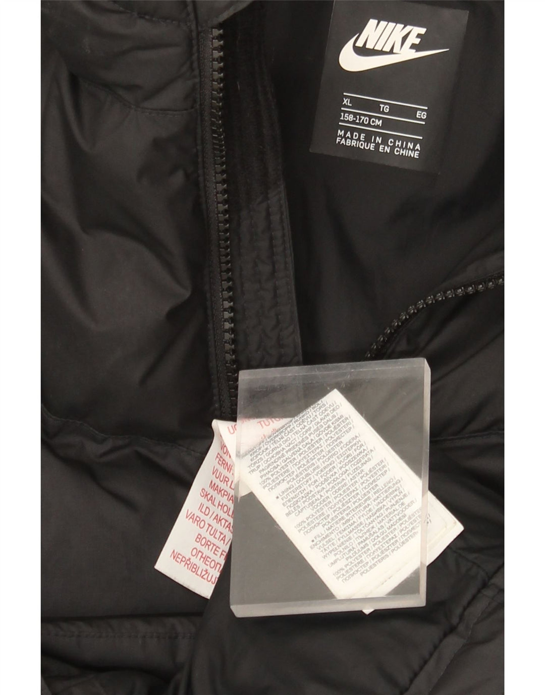 Nike Mädchen-Kapuzenjacke mit Kapuze, gepolstert, 13–14 Jahre, XL, schwarzes Polyester