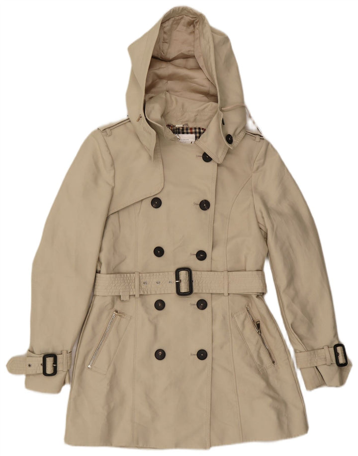 Zara Damen-Trenchcoat mit Kapuze, UK 12, mittelbeigefarbenes Polyester