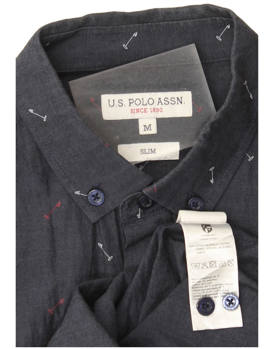 U.S. Polo Assn. Slim-Hemd für Herren mit abstraktem Muster, mittelblau, aus Baumwolle