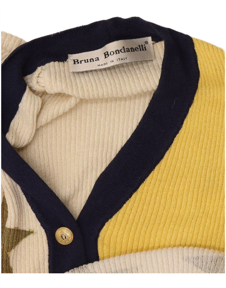 Vintage Damen Grafischer Cardigan Pullover UK 12 Medium Mehrfarbig