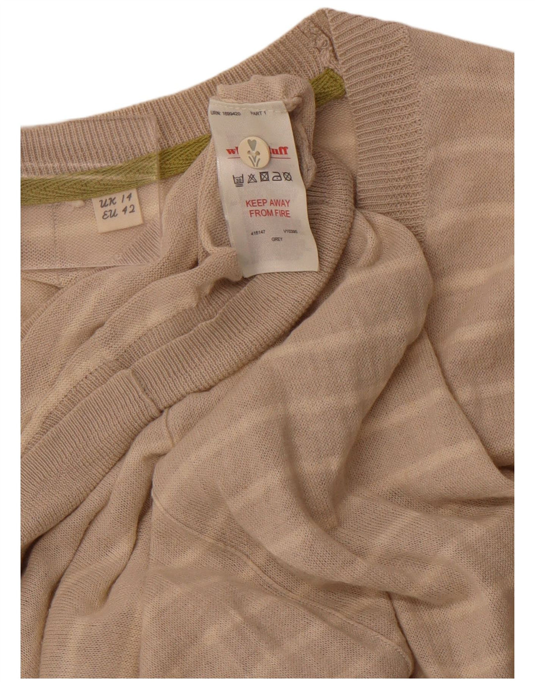 WHITE STUFF Damen-Cardigan-Pullover UK 14 Großes beige gestreiftes Leinen