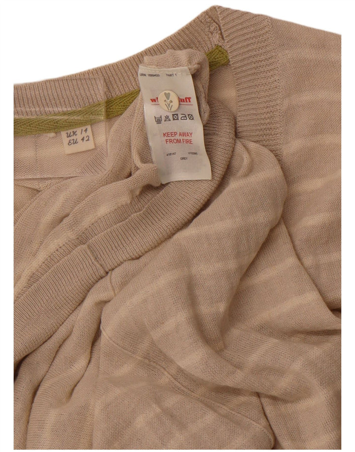 WHITE STUFF Damen-Cardigan-Pullover UK 14 Großes beige gestreiftes Leinen