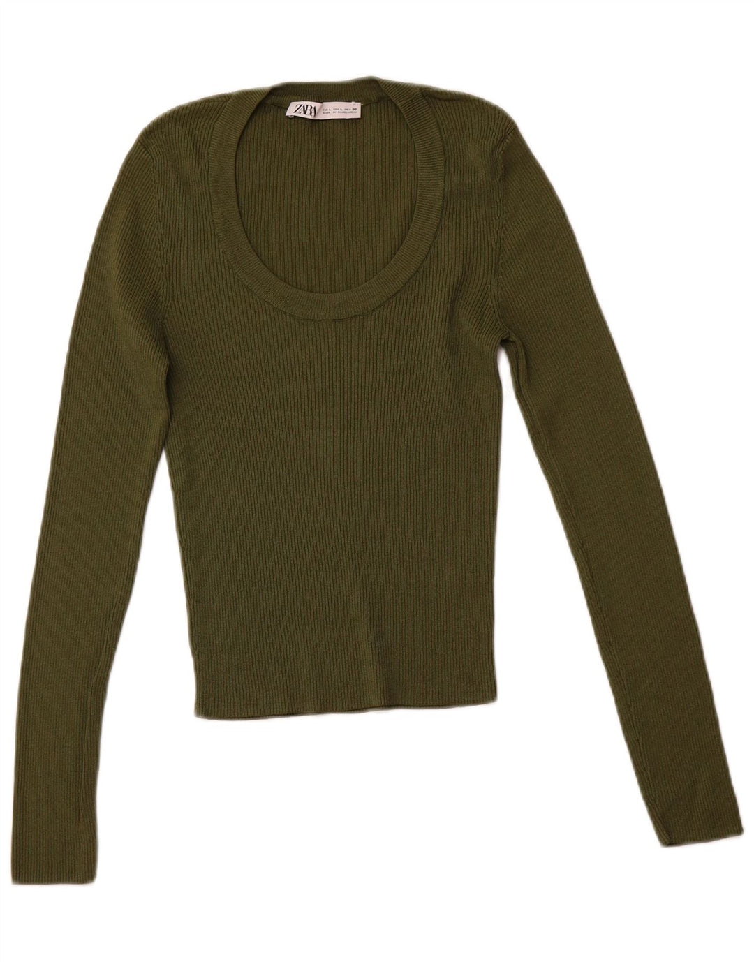 ZARA Damen Crop Top Langarm UK 14 Large Khaki Viskose