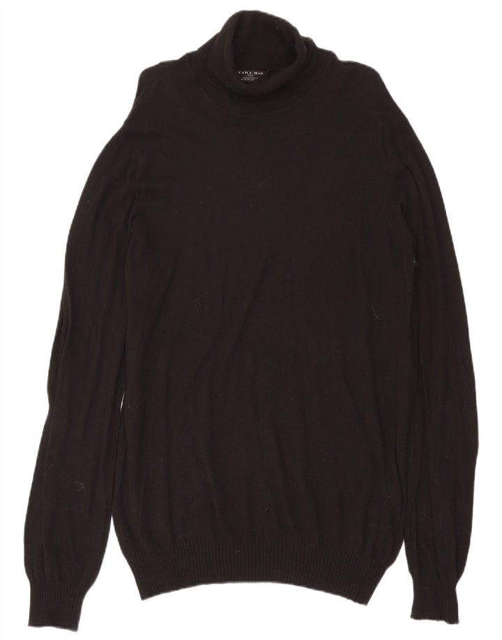Zara Herren Rollkragenpullover XL Schwarz Viskose