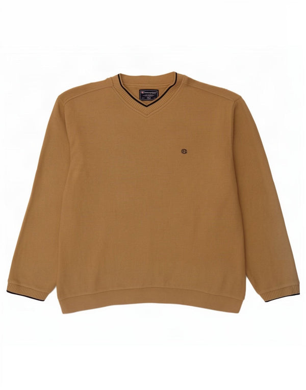 Champion Herren-Pullover mit V-Ausschnitt, XL, beige Baumwolle