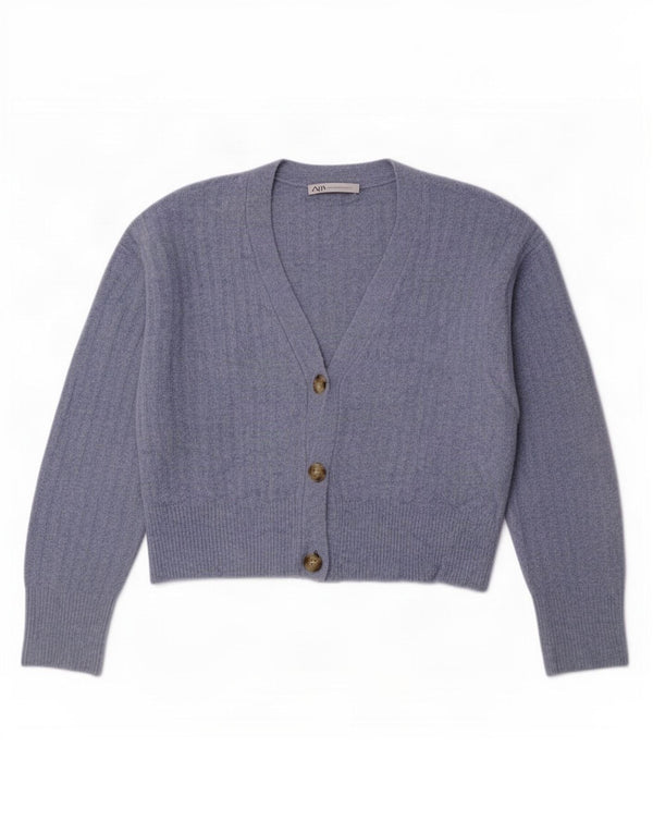 Zara Damen Crop Oversized Cardigan Pullover UK 10 Small Blau Acryl