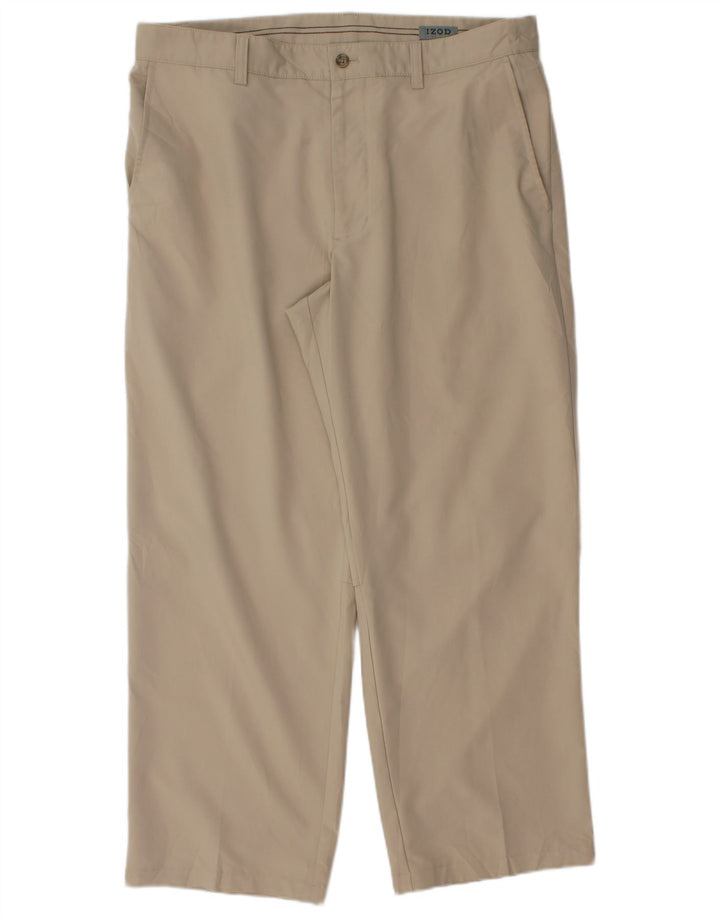 Izod Herren gerade Chinohose W36 L28 Beige Polyester