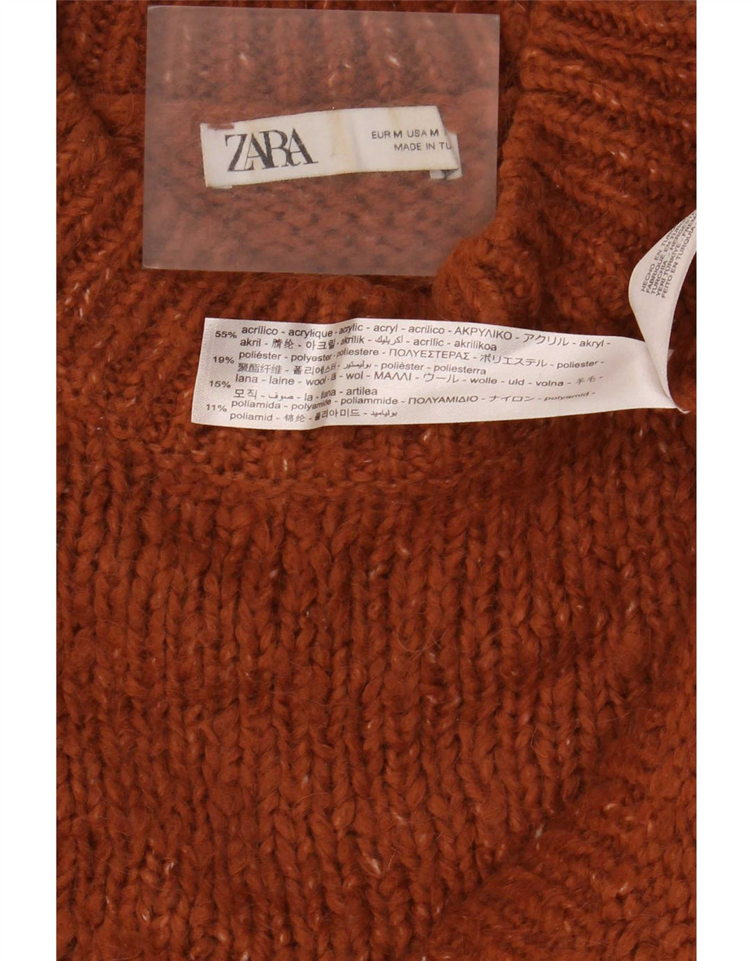 Zara Damen Crop Rollkragenpullover Pullover UK 14 Mittelbraun gefleckt