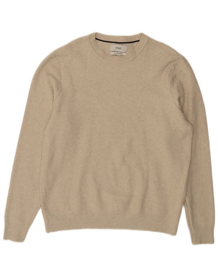 Marks & Spencer Herren-Pullover mit Rundhalsausschnitt, groß, beige, Polyester