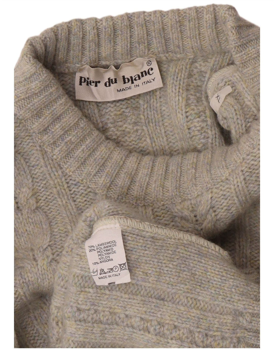 Vintage Herren-Pullover mit Rundhalsausschnitt, XL, grau gefleckte Lammwolle