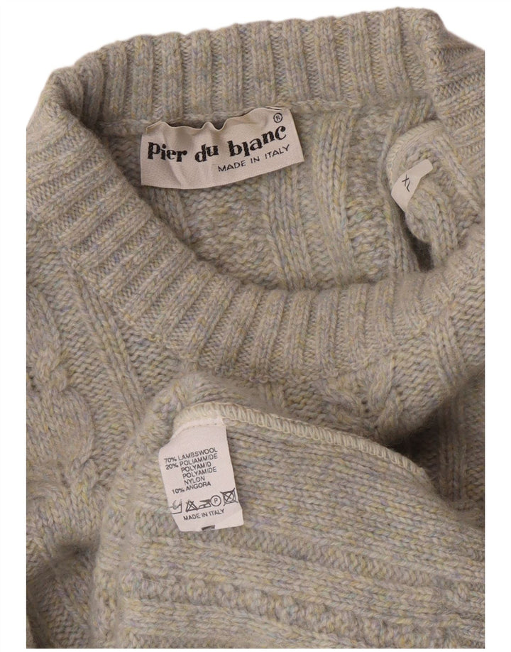 Vintage Herren-Pullover mit Rundhalsausschnitt, XL, grau gefleckte Lammwolle