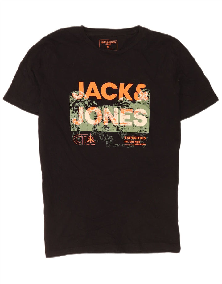 Jack & Jones Herren Grafik-T-Shirt-Oberteil aus mittelschwarzer Baumwolle
